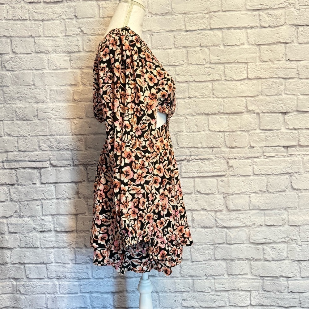 Free People Jael Cut-out Mini Dress Floral Long Sleeve Size Small - Picture 3 of 8